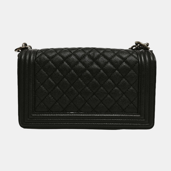 BOY CHANEL Medium Quilted Grained Calfskin Black