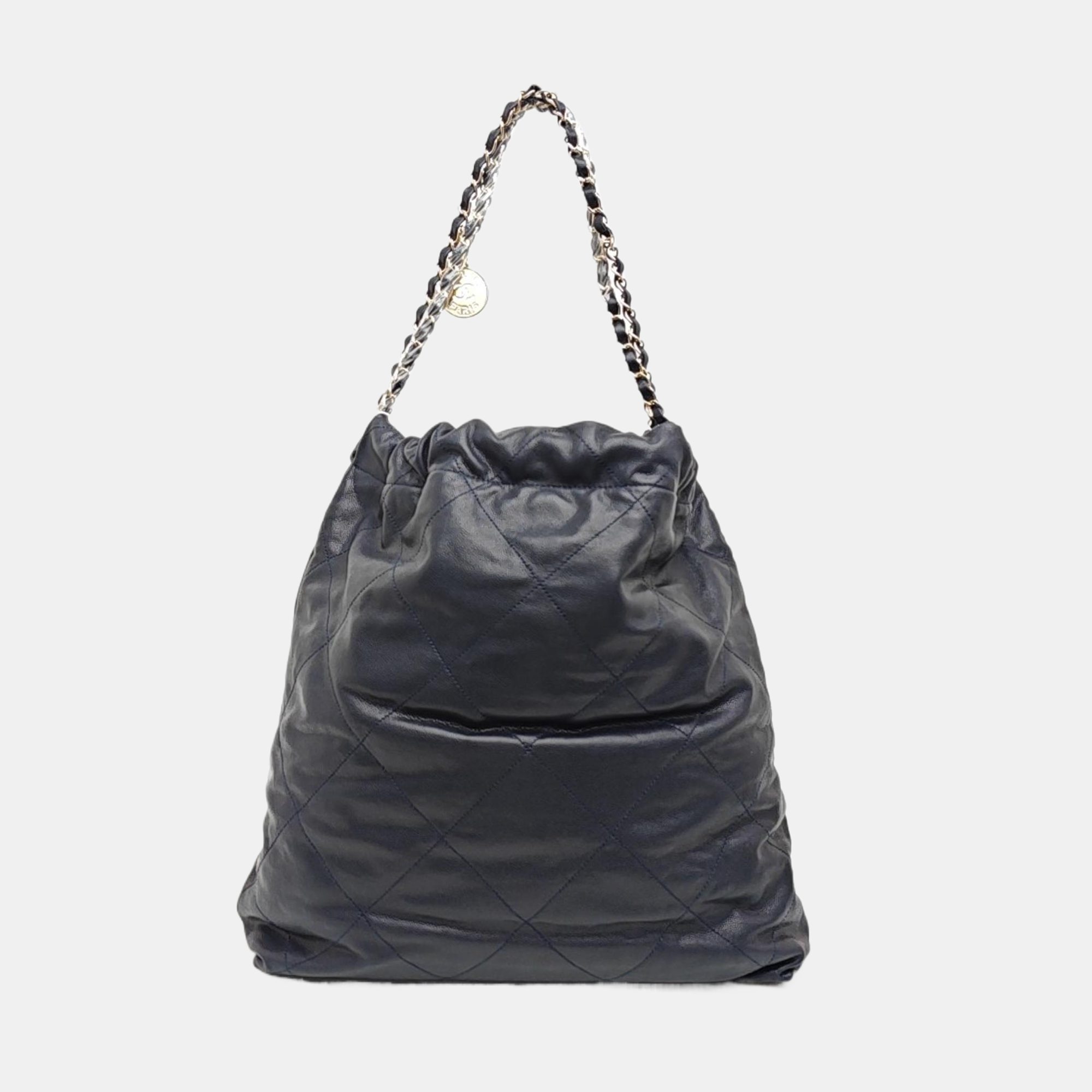 CHANEL 22 Large Quilted Grained Calfskin Blue