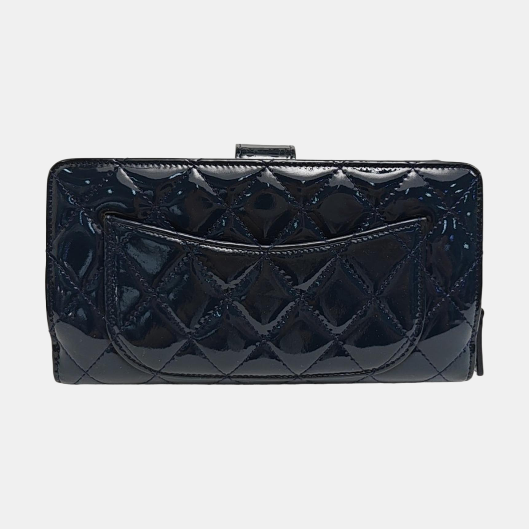Quilted Patent Calfskin Wallet Blue