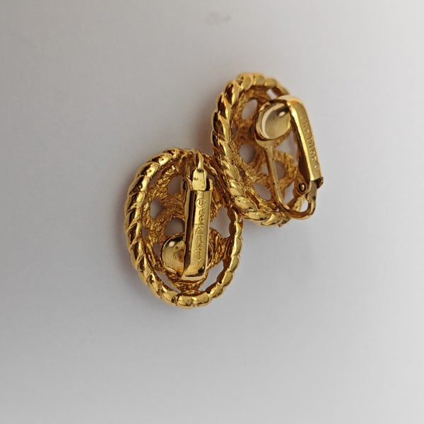 Twist Round Metal Gold Clip On Earrings