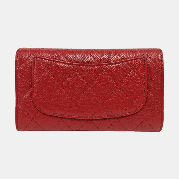 CLASSIC FLAP Mini Quilted Grained Calfskin Red Wallet