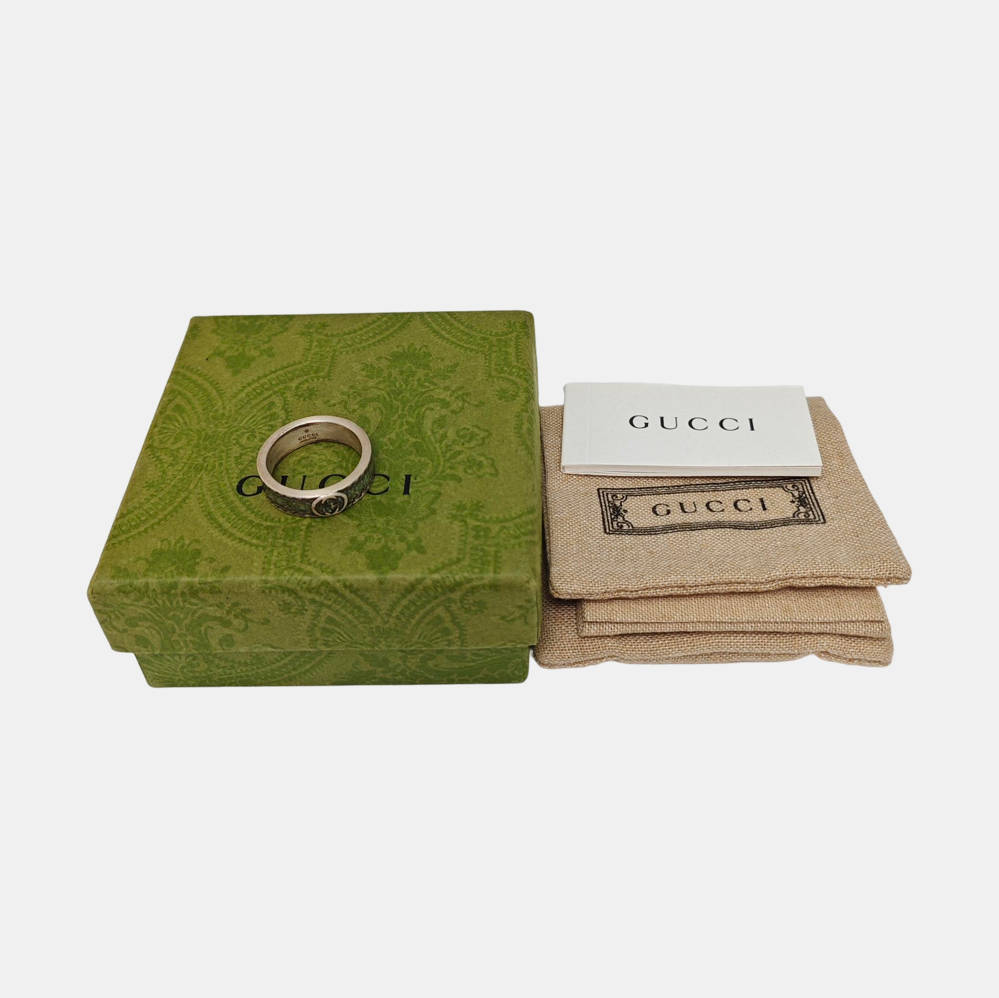 Interlocking G 925 Sterling Silver Green Ring HK 19