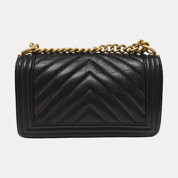 BOY CHANEL Medium Chevron Grained Calfskin Black
