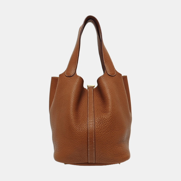 Authenticated pre-owned  Picotin Lock 22 Clemence Brown - Bucket Bag at Looply