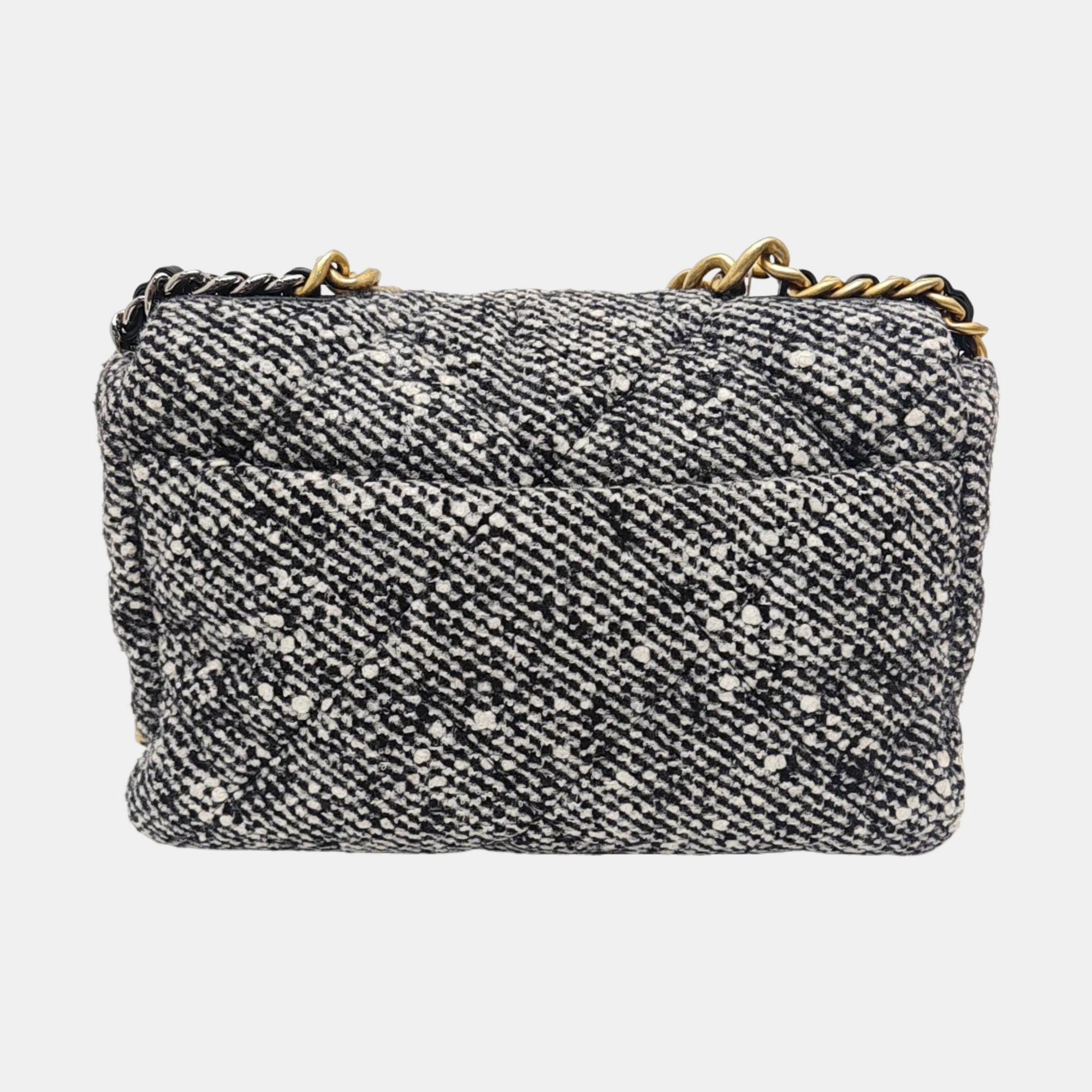 CHANEL 19 Large Quilted Wool Gray