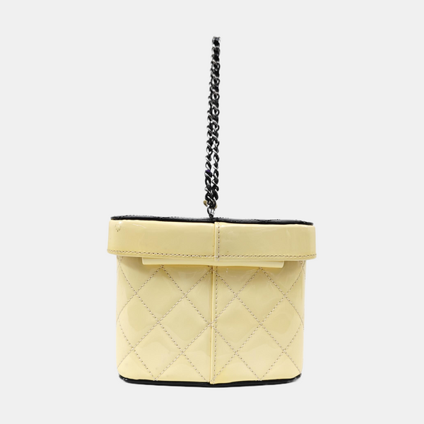 Quilted Patent Leather Top Handle Bag Yellow