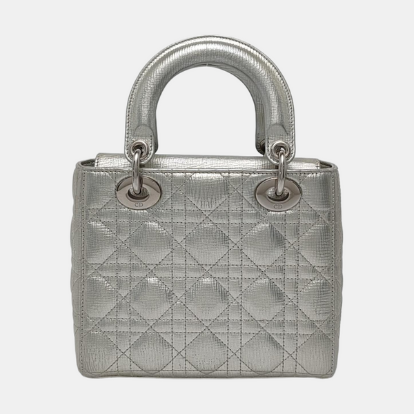 Authenticated pre-owned  Lady Dior Small Cannage Calfskin Silver - Tote Bag at Looply