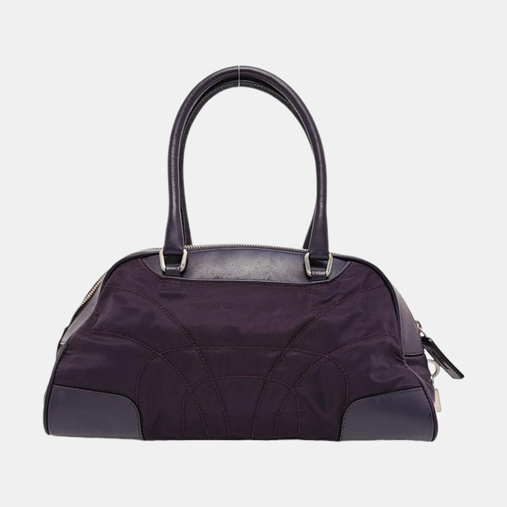 Quilted Nylon Top Handle Bag Purple
