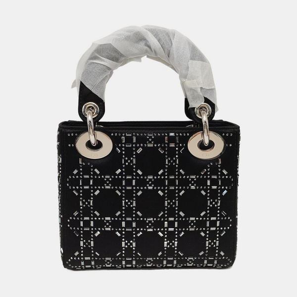 Authenticated pre-owned  Lady Dior Mini Silk Satin Black - Tote Bag at Looply
