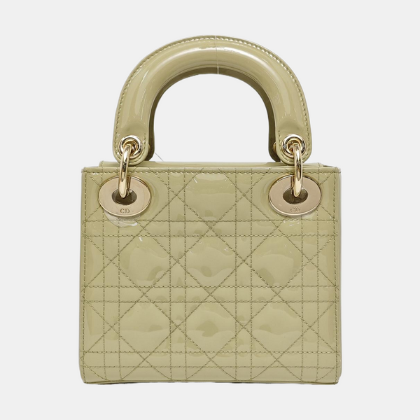 Authenticated pre-owned  Lady Dior Cannage Patent Leather Green - Shoulder Bag at Looply