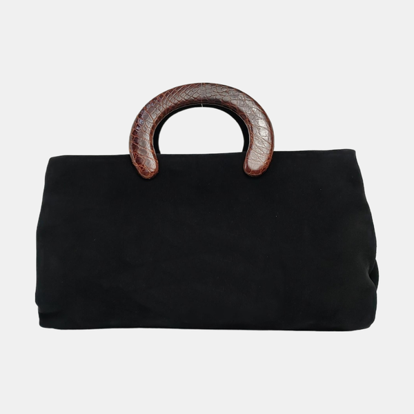 Suede Top Handle Bag Black
