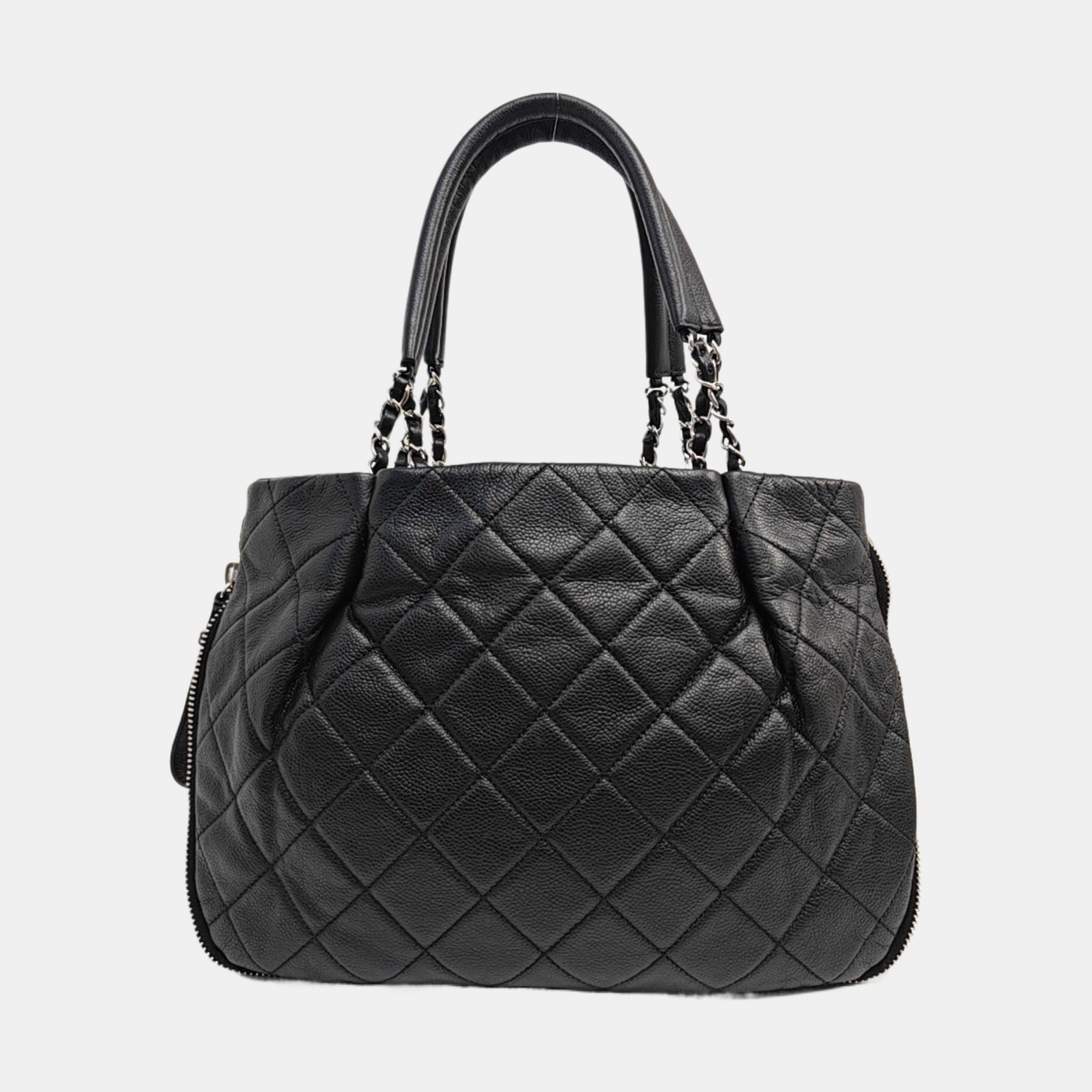 Quilted Grained Calfskin Tote Bag Black