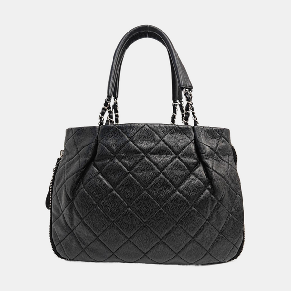 Quilted Grained Calfskin Tote Bag Black
