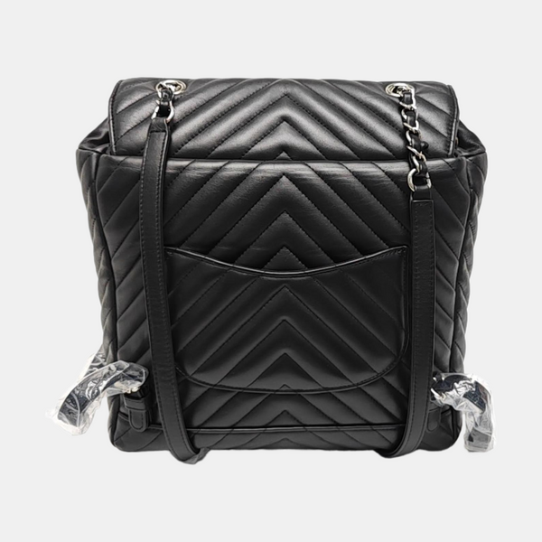 Chevron Calfskin Backpack Black