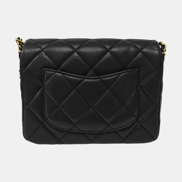 Quilted Grained Calfskin Shoulder Bag Small Black