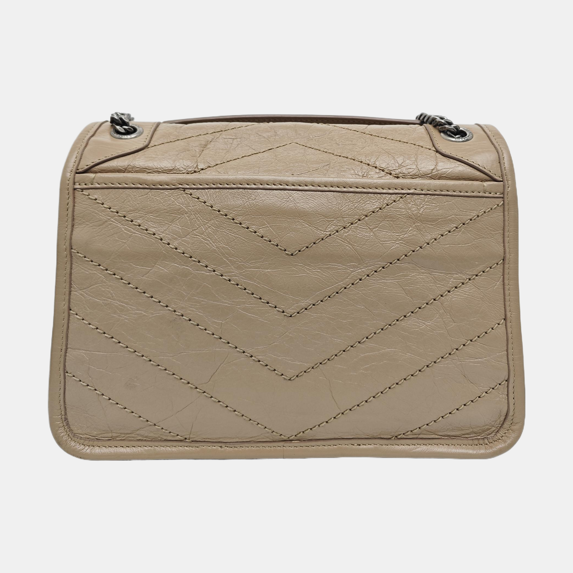 NIKI Small Chevron Calfskin Beige