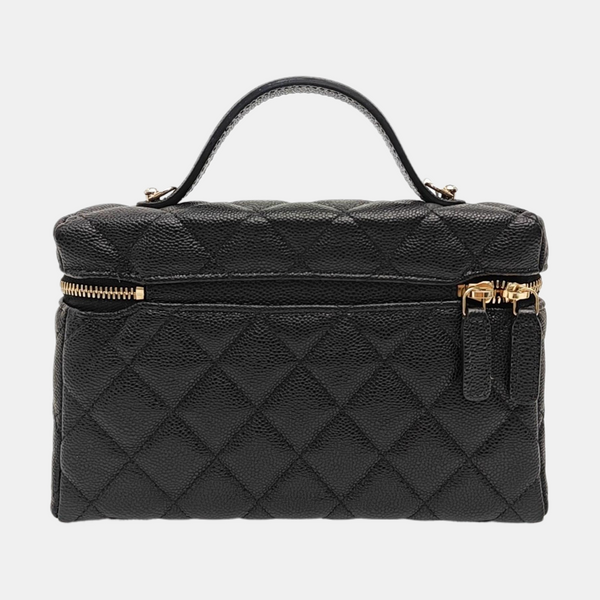 Quilted Grained Calfskin Shoulder Bag Black