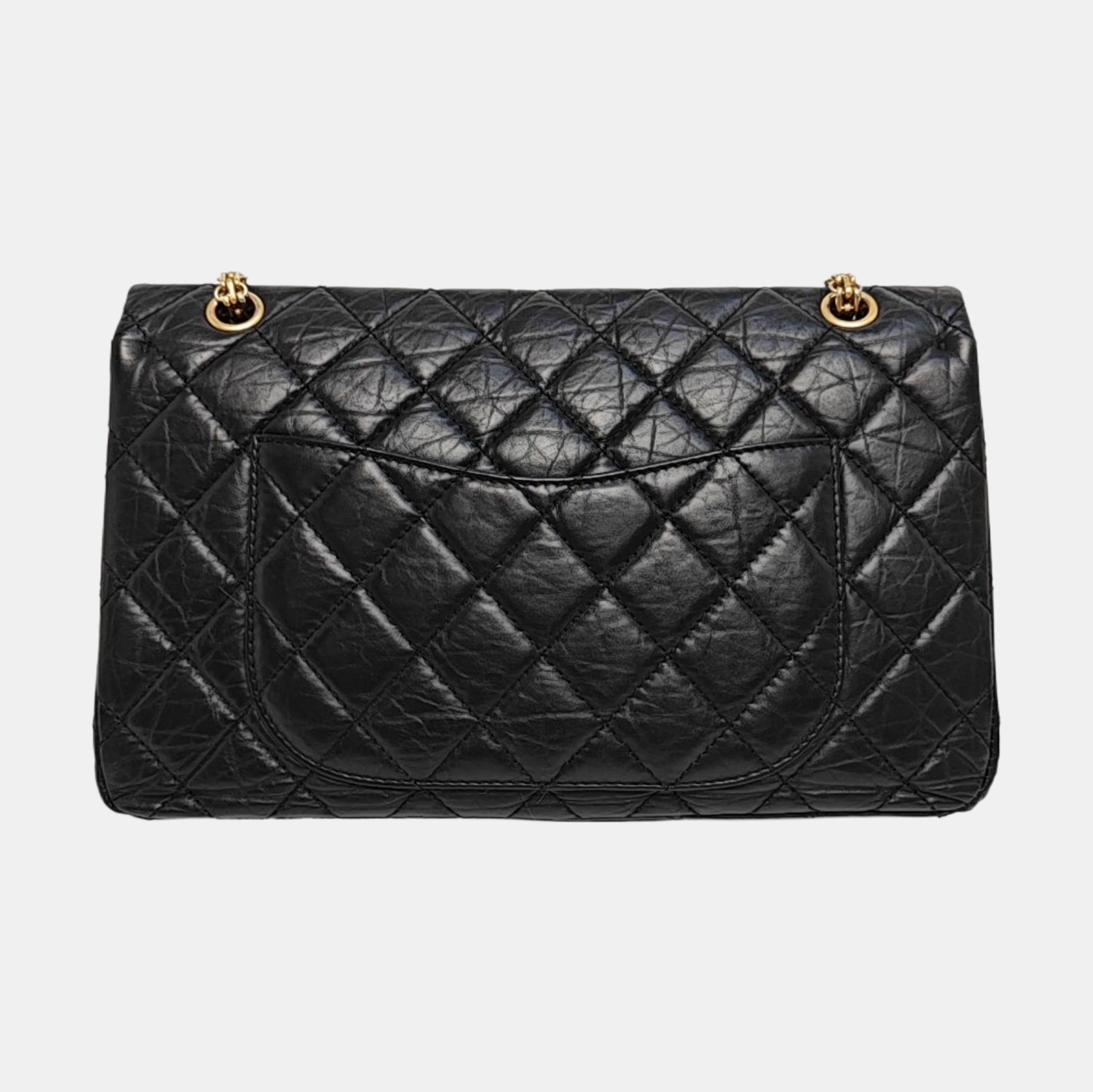 2.55 Maxi Quilted Waxed Cafskin Black
