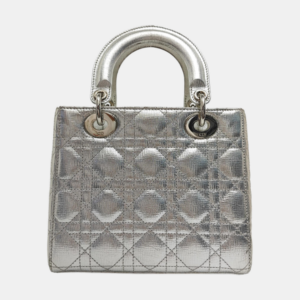 Lady Dior Small Cannage Calfskin Silver