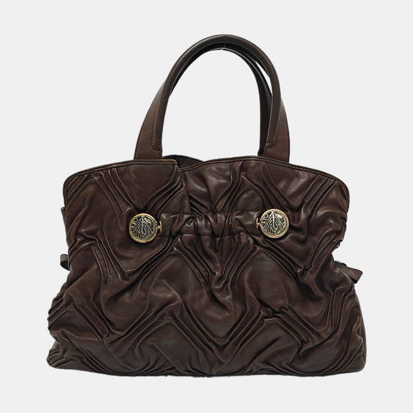 Leather Top Handle Bag Brown