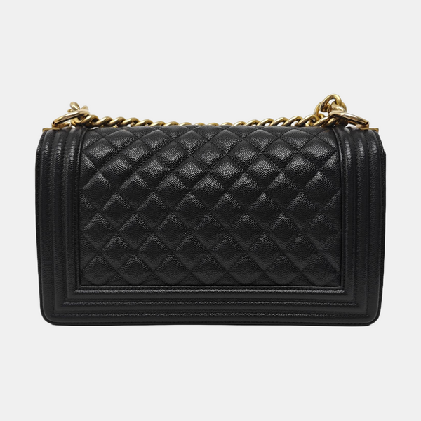 BOY CHANEL Medium Quilted Grained Calfskin Black