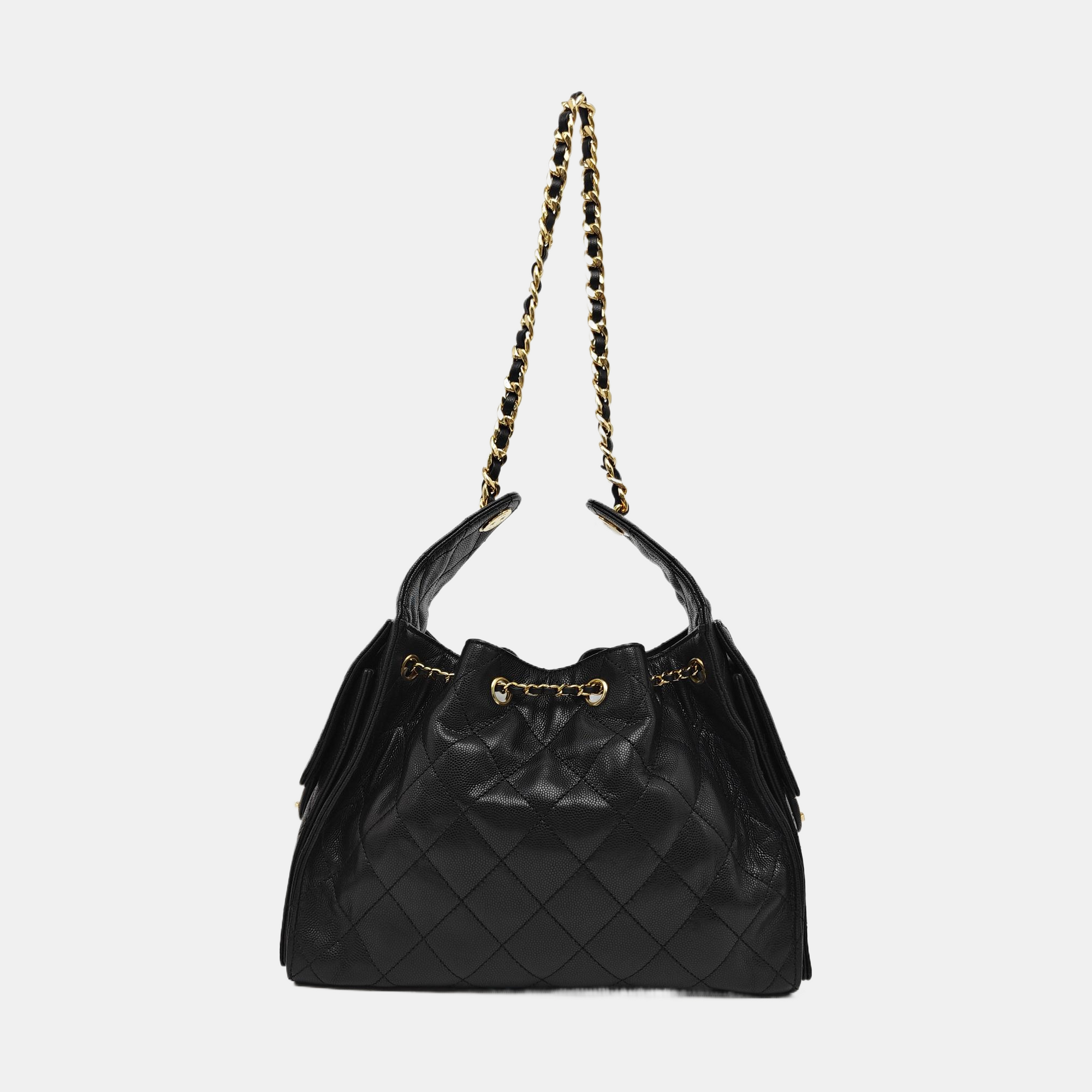 CHANEL 25 Small Quilted Grained Calfskin Black