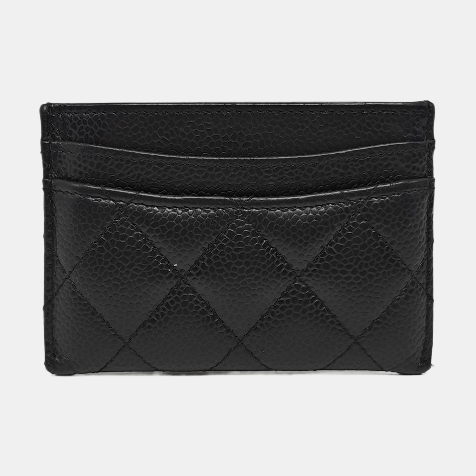 Quilted Grained Calfskin Card Holder Black