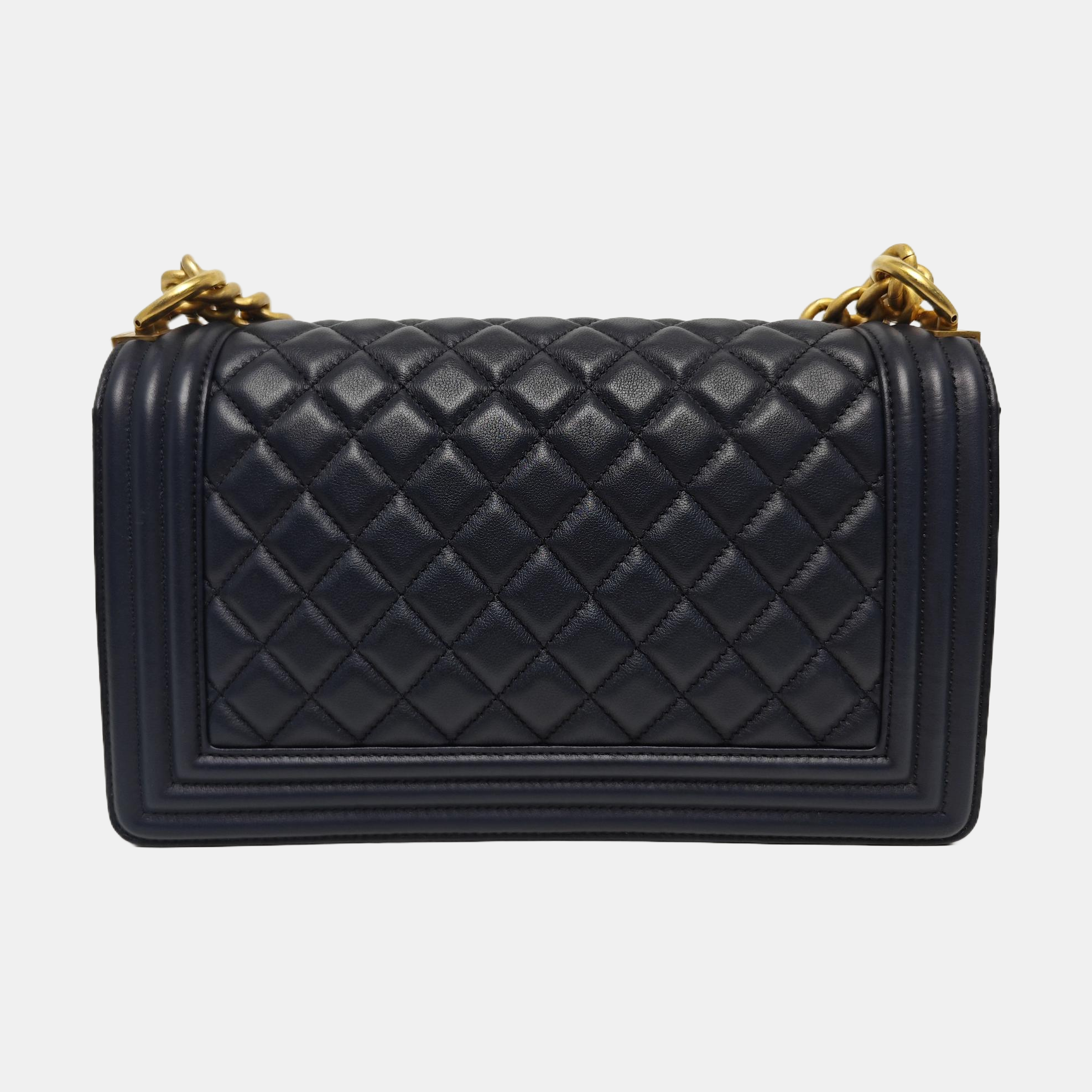 BOY CHANEL Medium Quilted Grained Calfskin Blue