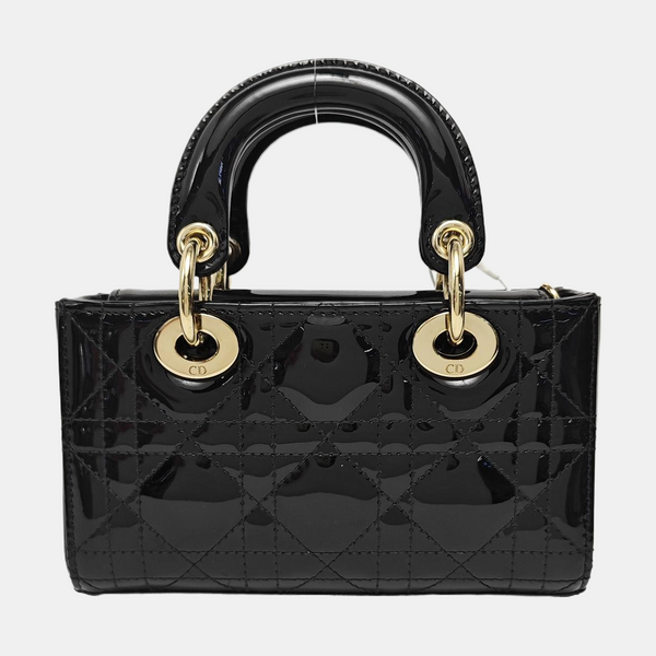 Lady Dior Super Mini Cannage Patent Leather Black