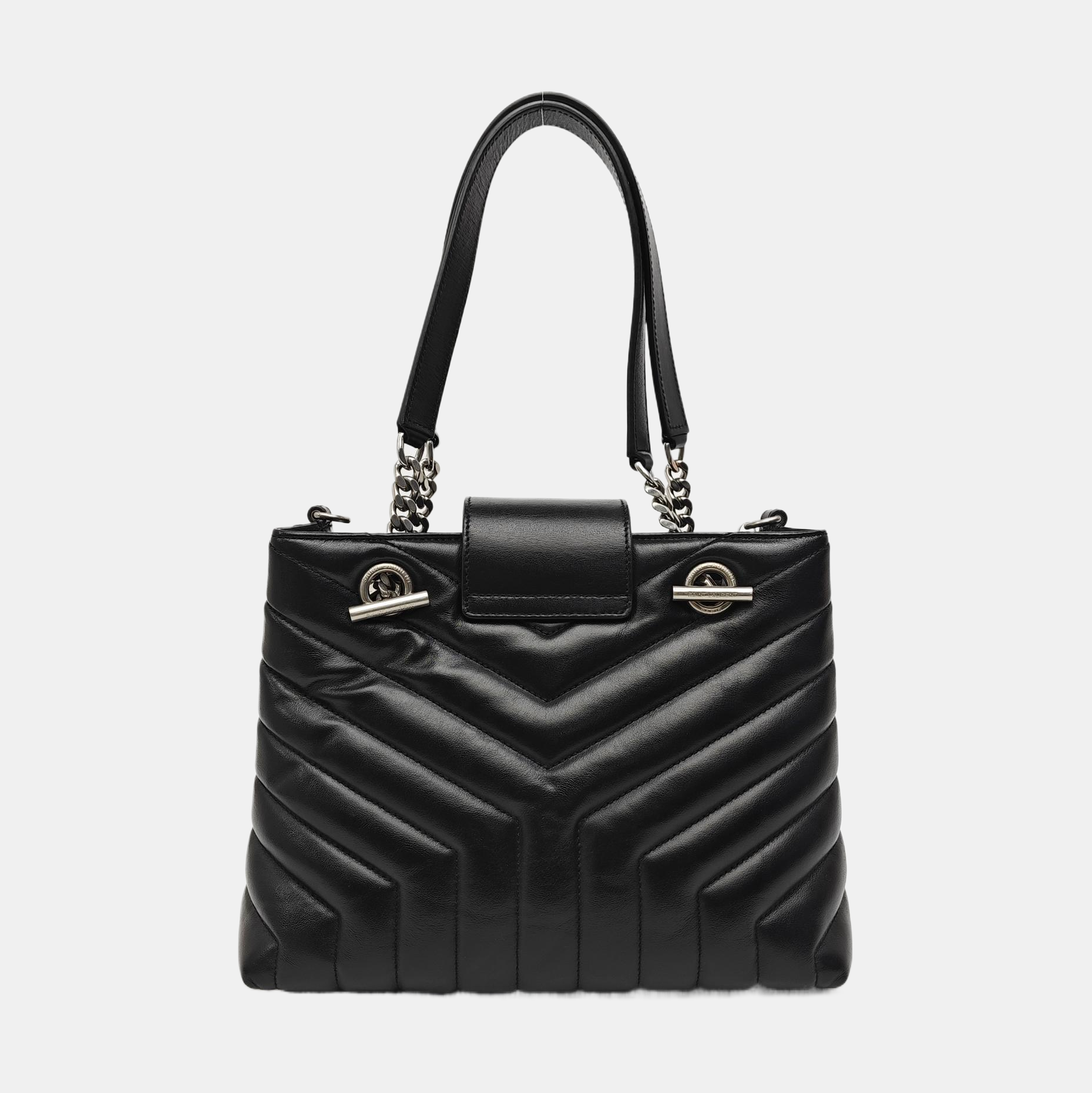 Chevron Leather Tote Bag Black