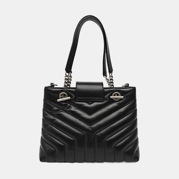 Chevron Leather Tote Bag Black