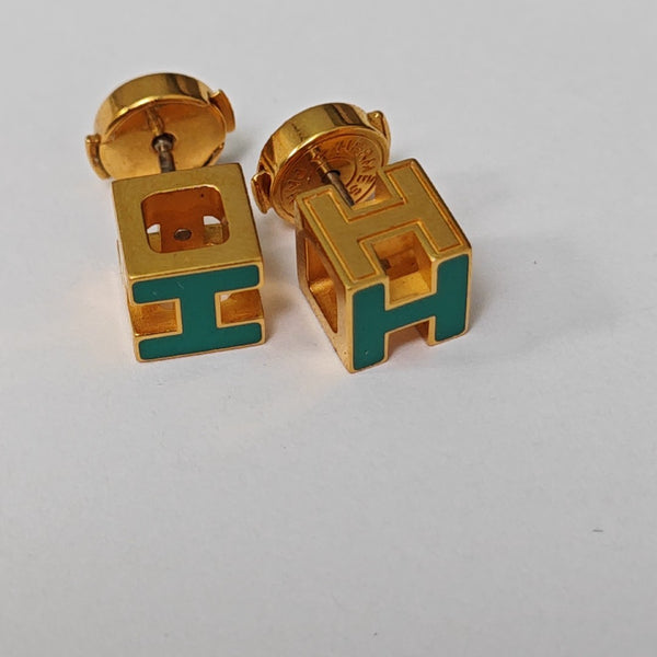 Cage D'h Metal Green Stud Earrings