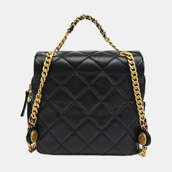 Quilted Grained Calfskin Backpack Black
