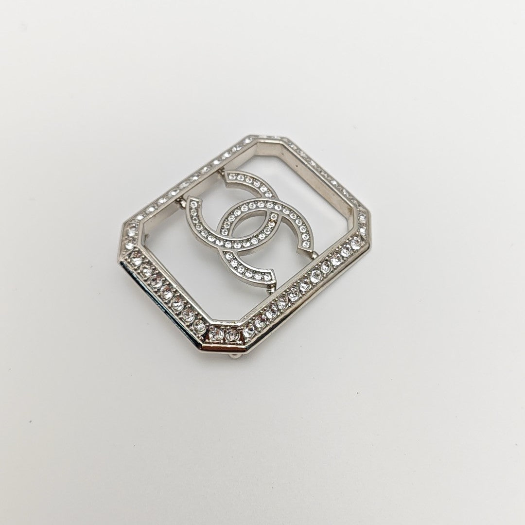 CC Logo Metal Silver Brooch