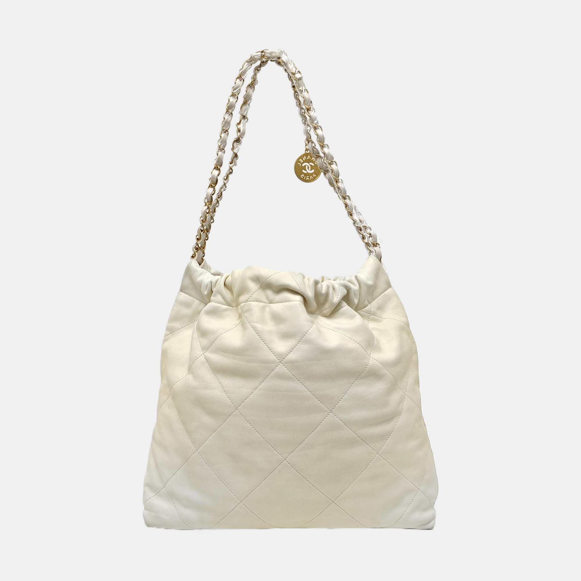 CHANEL 22 Medium Quilted Calfskin White