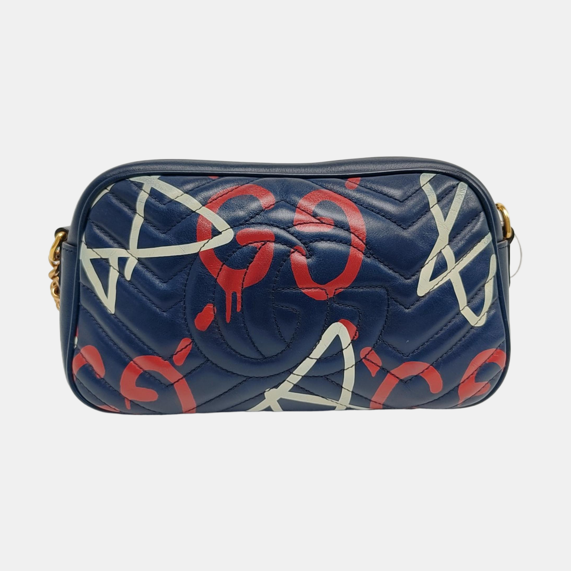 Authenticated pre-owned  GG Marmont Small Quilted Calfskin Blue - Shoulder Bag at Looply