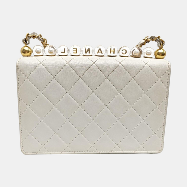Quilted Lambskin Shoulder Bag White