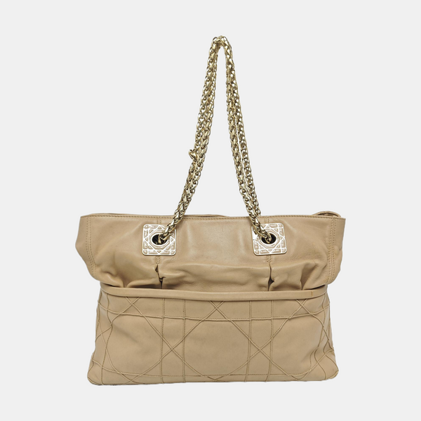 Cannage Calfskin Top Handle Bag Beige