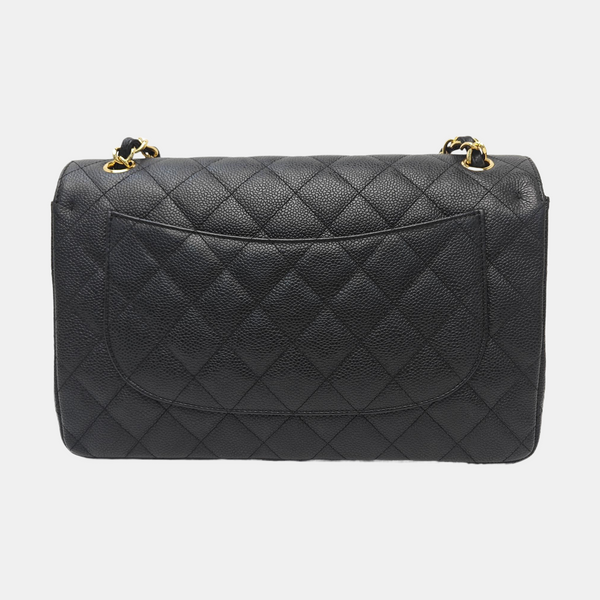Quilted Grained Calfskin Shoulder Bag Large Black
