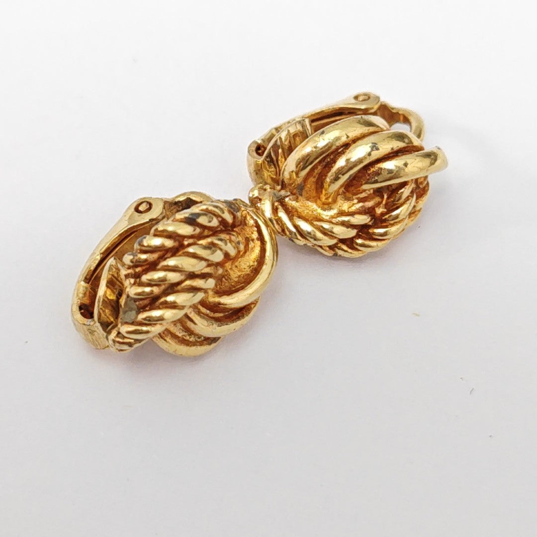 Twist Round Metal Gold Clip On Earrings