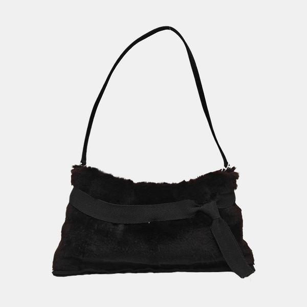 Fur Top Handle Bag Brown