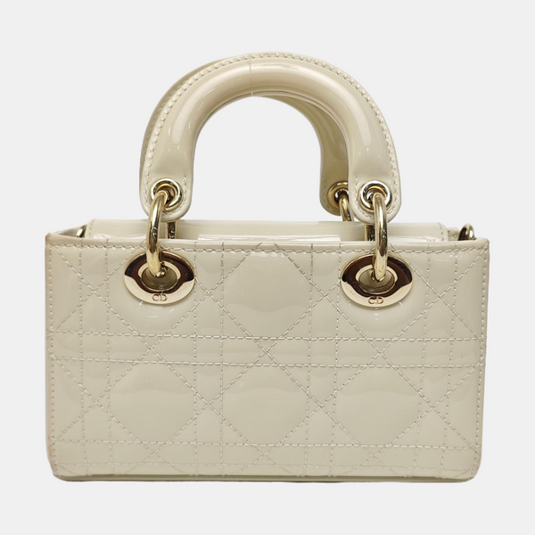 Lady D-Joy Super Mini Cannage Patent Leather White