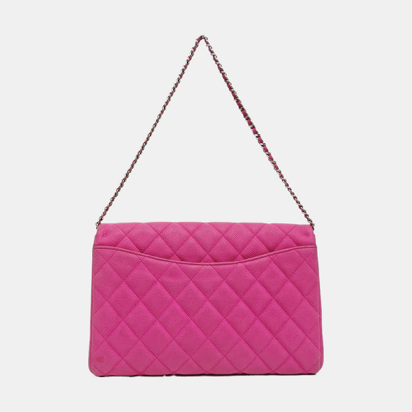 Clásico Flap Piel de Becerro Granulada Acolchada Rosa