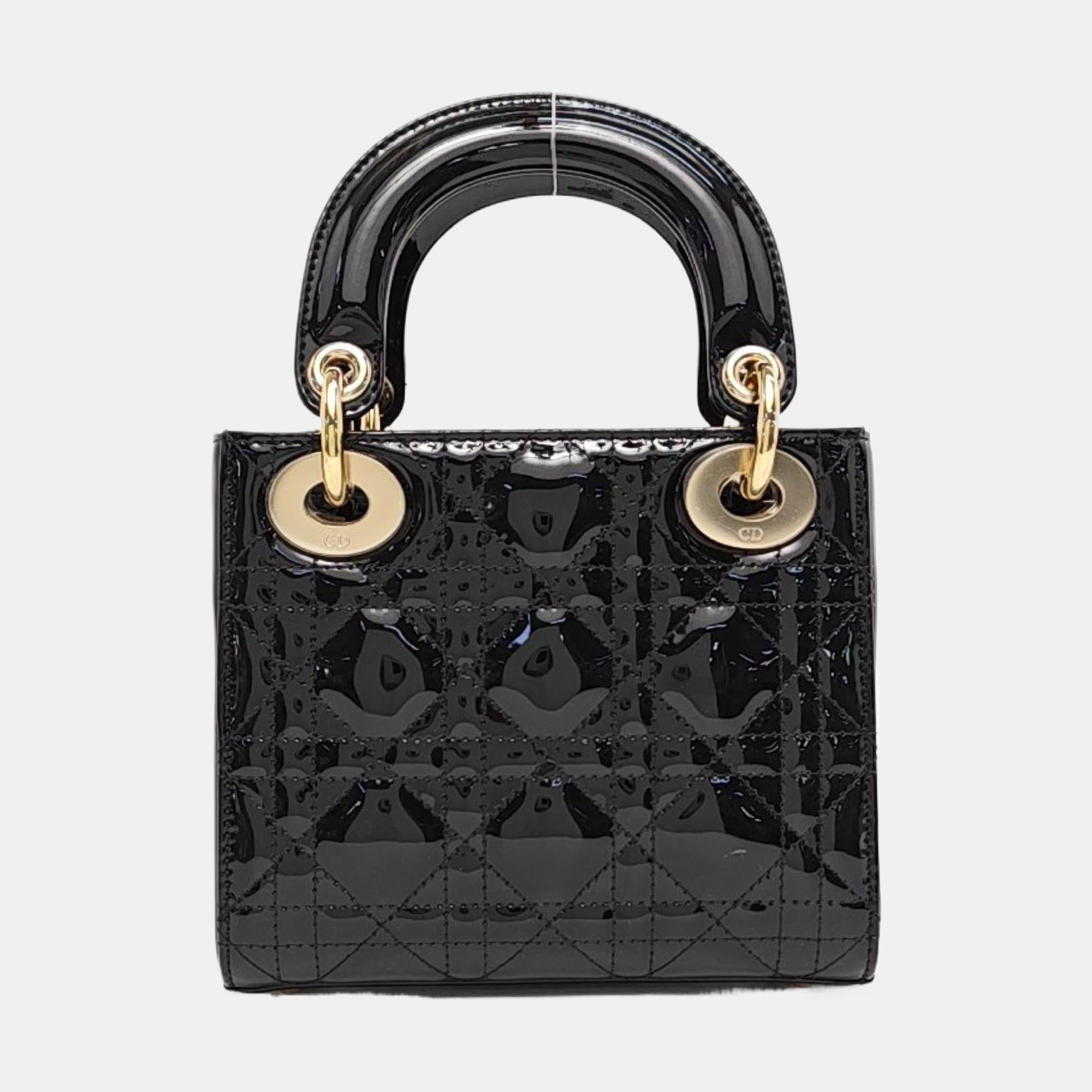 Lady Dior Mini Quilted Patent Leather Black
