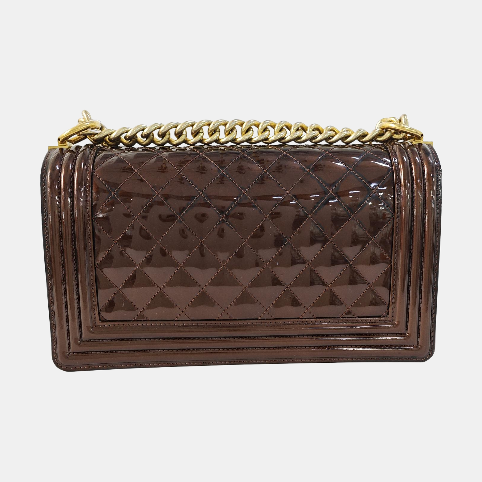 BOY CHANEL Medium Quilted Patent Leather Brown