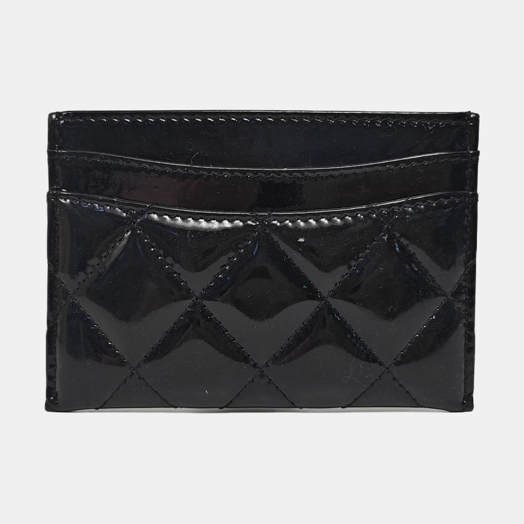 Quilted Patent Leather Card Holder Black