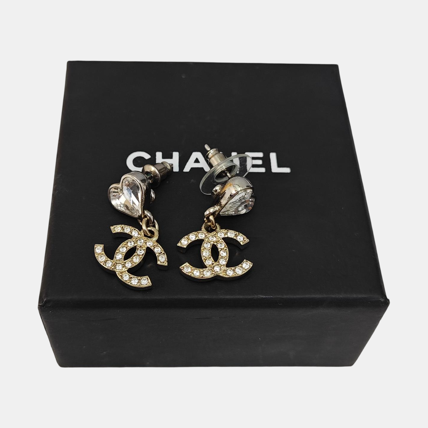 CC Logo Metal Gold Stud Earrings