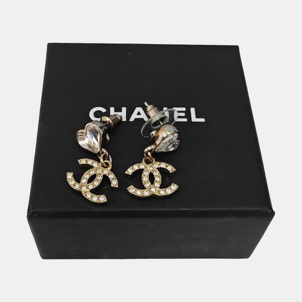 CC Logo Metal Gold Stud Earrings