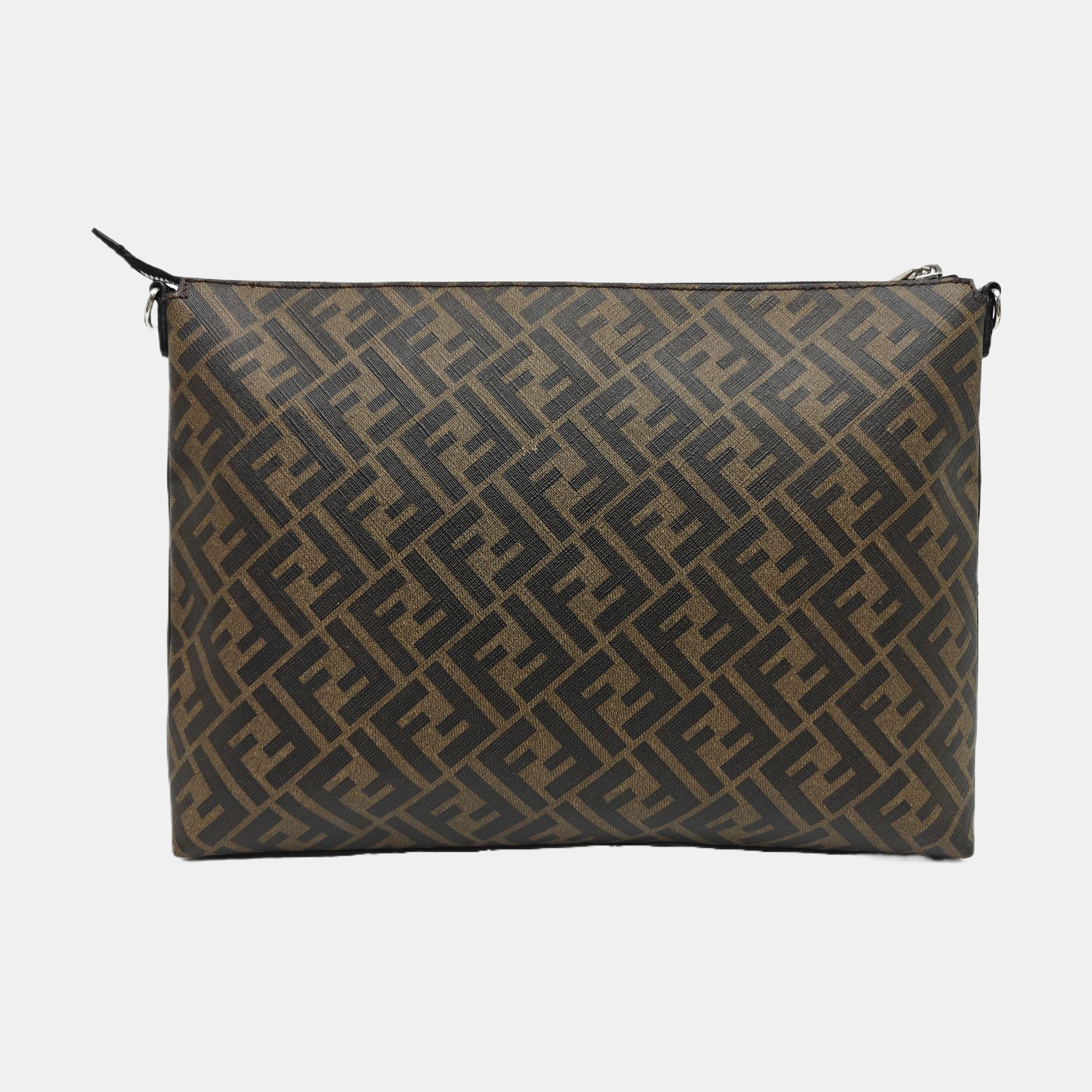 Coated Canvas Shoulder Bag Brown