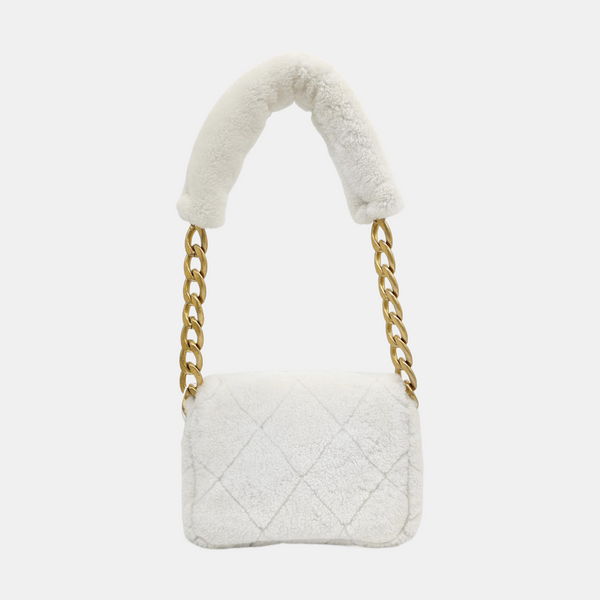 Quilted Sheepskin Shoulder Bag White